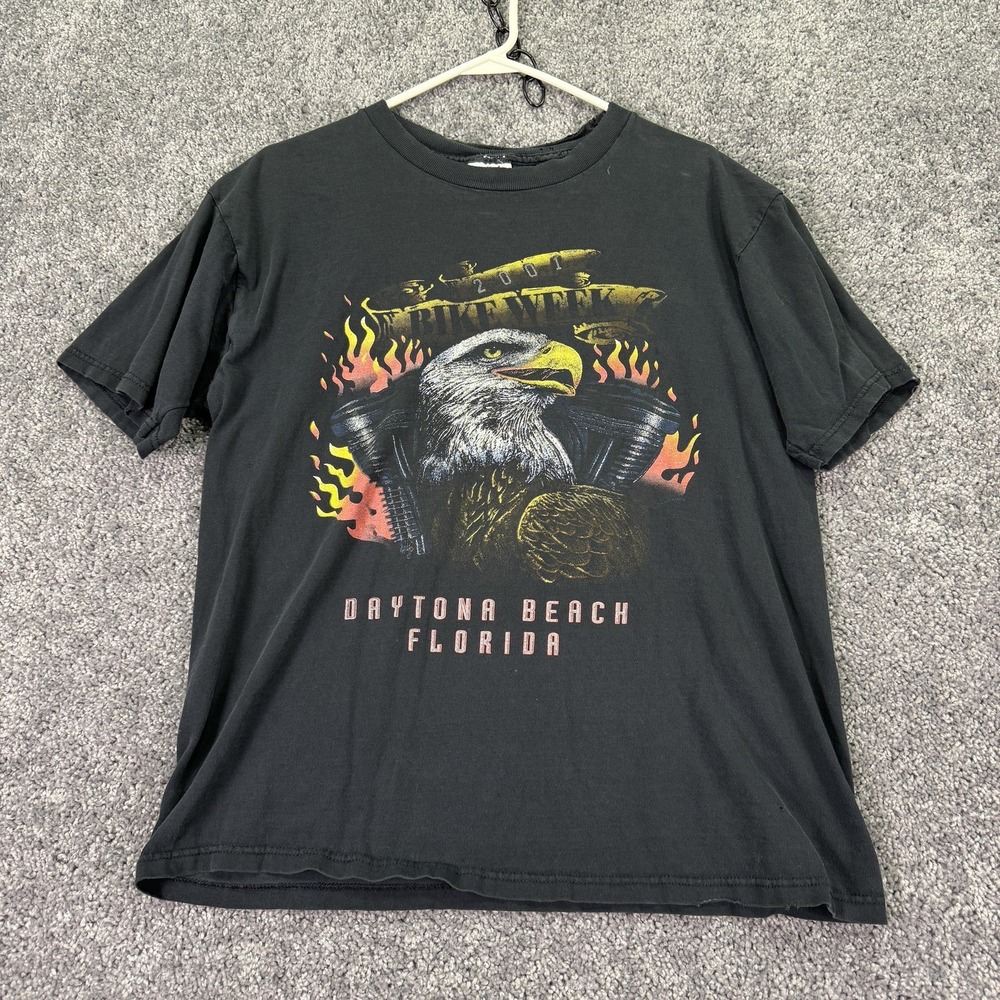 Vintage Sherry Shirt Mens Large Black Daytona Bike Week Eagle Biker USA 2001